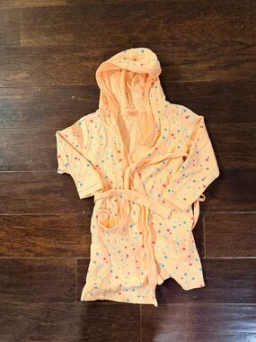 Kids Peach Hooded Pajama Robe with Multicolor Polka Dots
